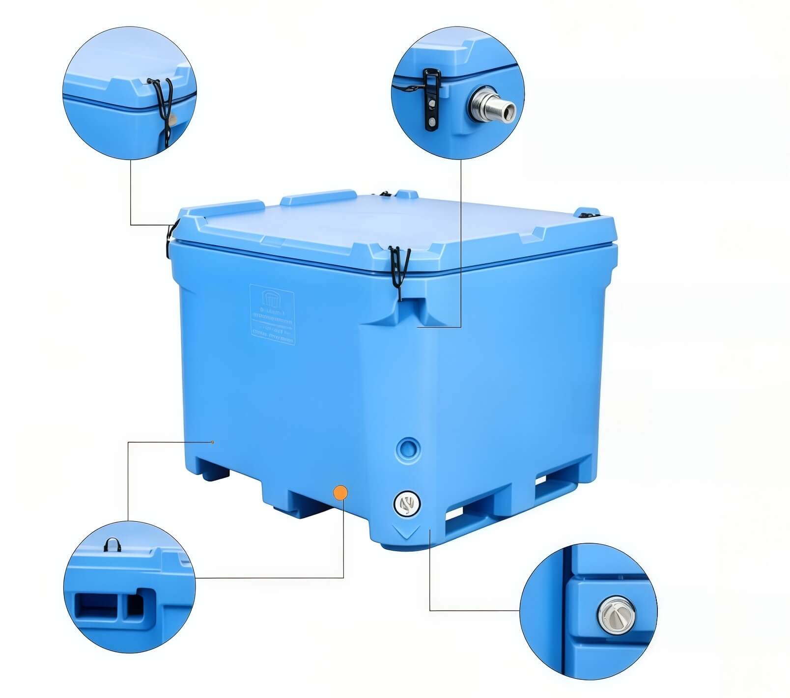 Rotomolded Seafood Insulated Bin Component Details Insulated cooler box parts details