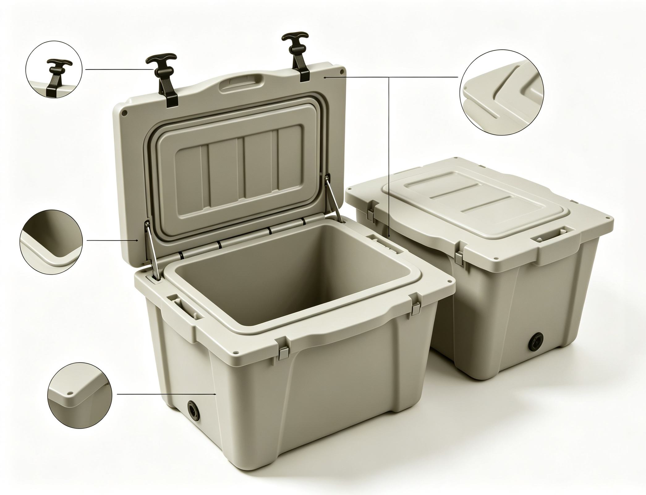 Cooler Box With T‑Shape Latches Rotomolded cooler box with T‑latches