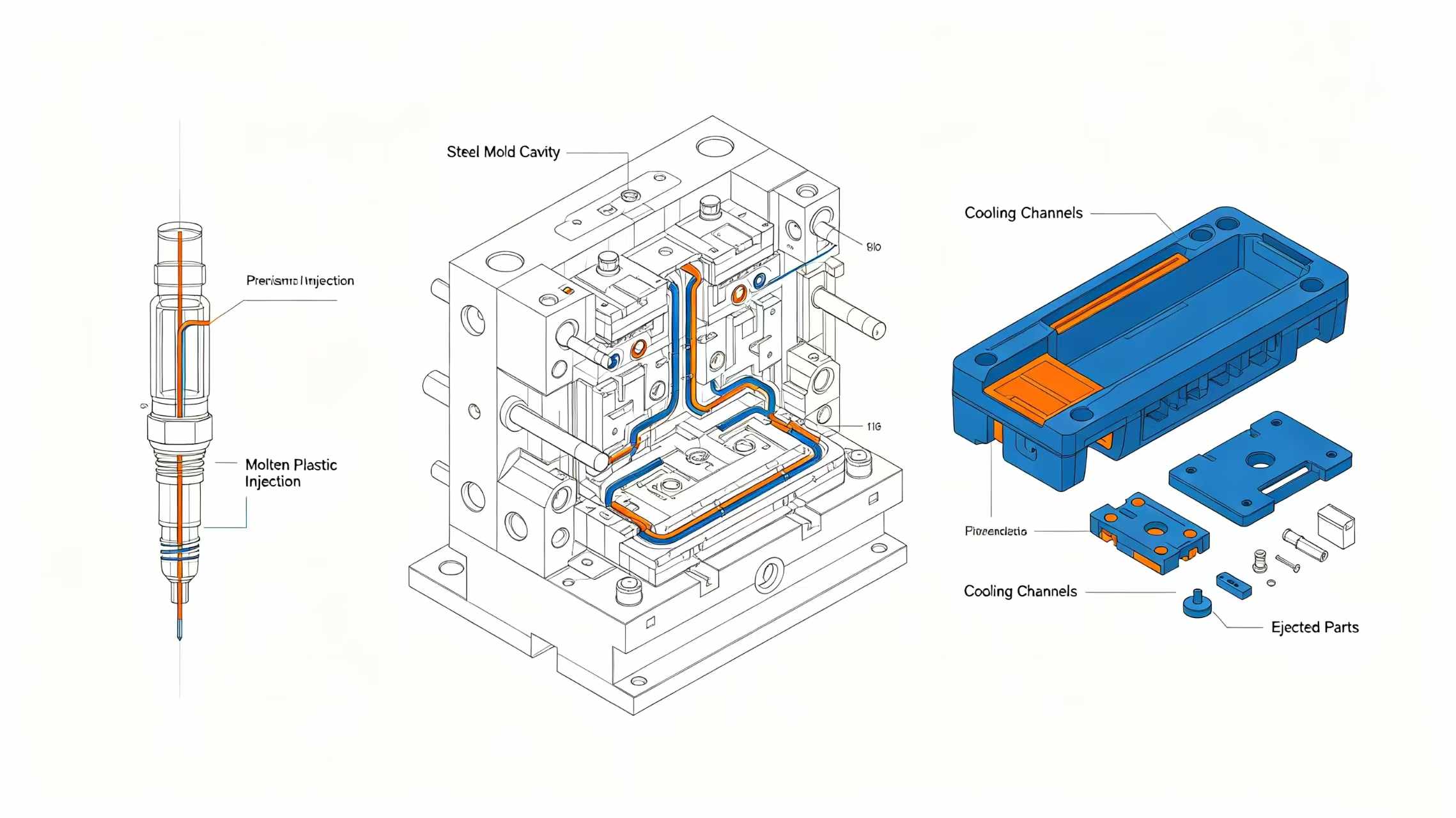 Injection molding principle and mold structure Injection mold diagram